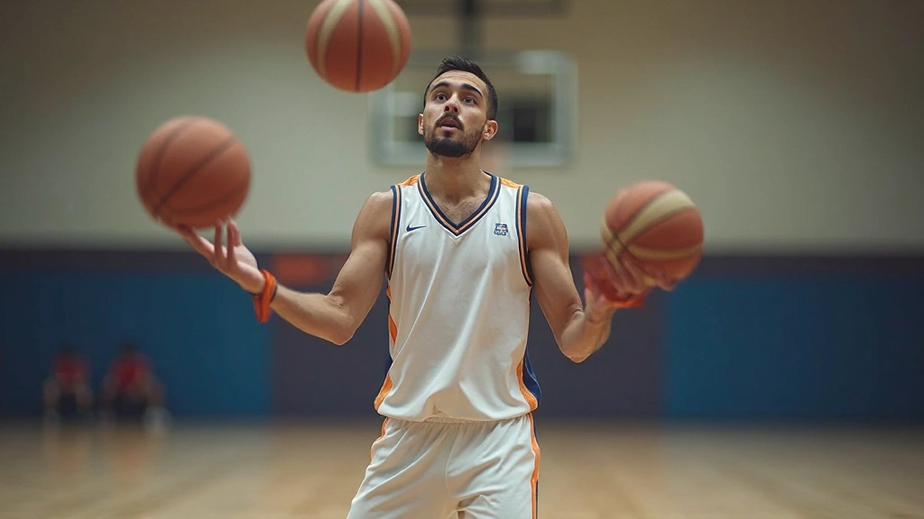 لاعب كرة سلة يؤدي تمارين خاصة بمهارة التمرير والاستقبال